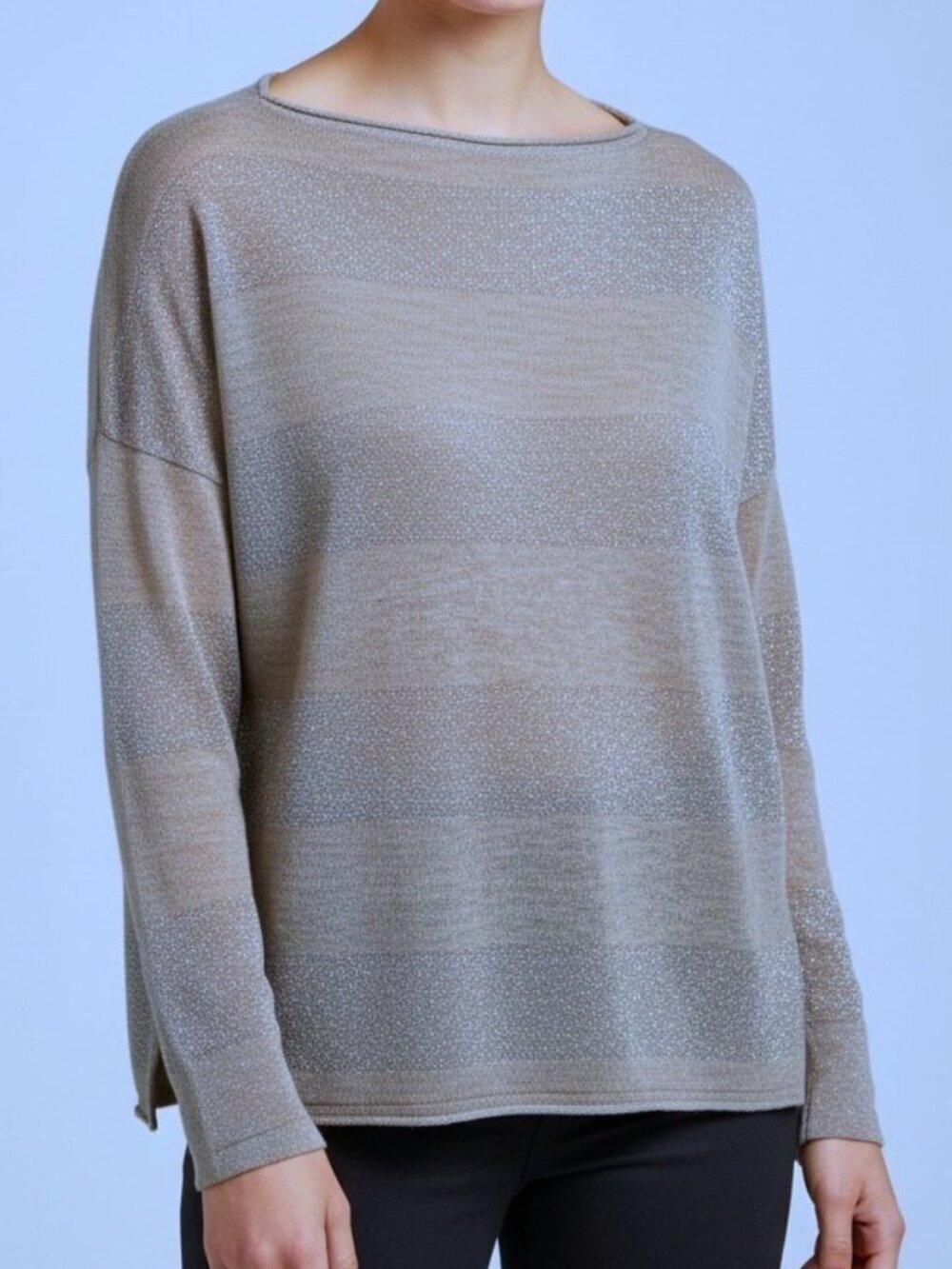 Vince Taupe Metallic Stripe Cashmere Blend Sweater Lightweight Knit XS